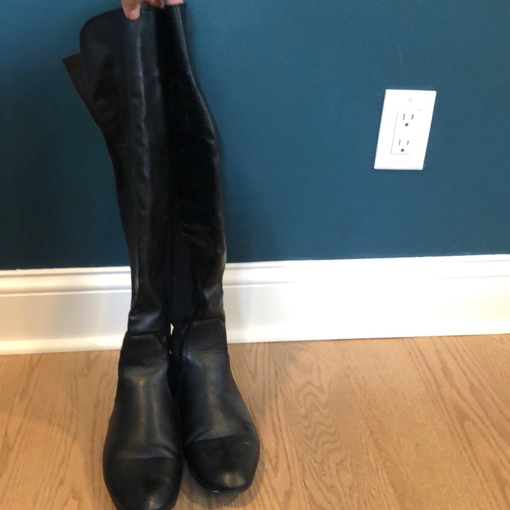 Faux leather over the knee wide calf black boot
